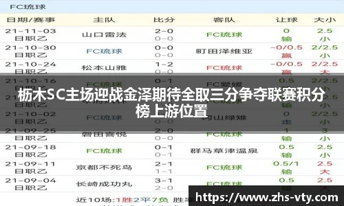 枥木SC主场迎战金泽期待全取三分争夺联赛积分榜上游位置